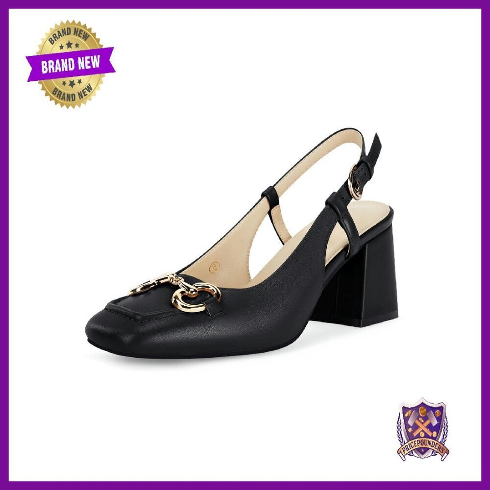 Women's Slingback Block Heel Square Toe Dress Work Pumps